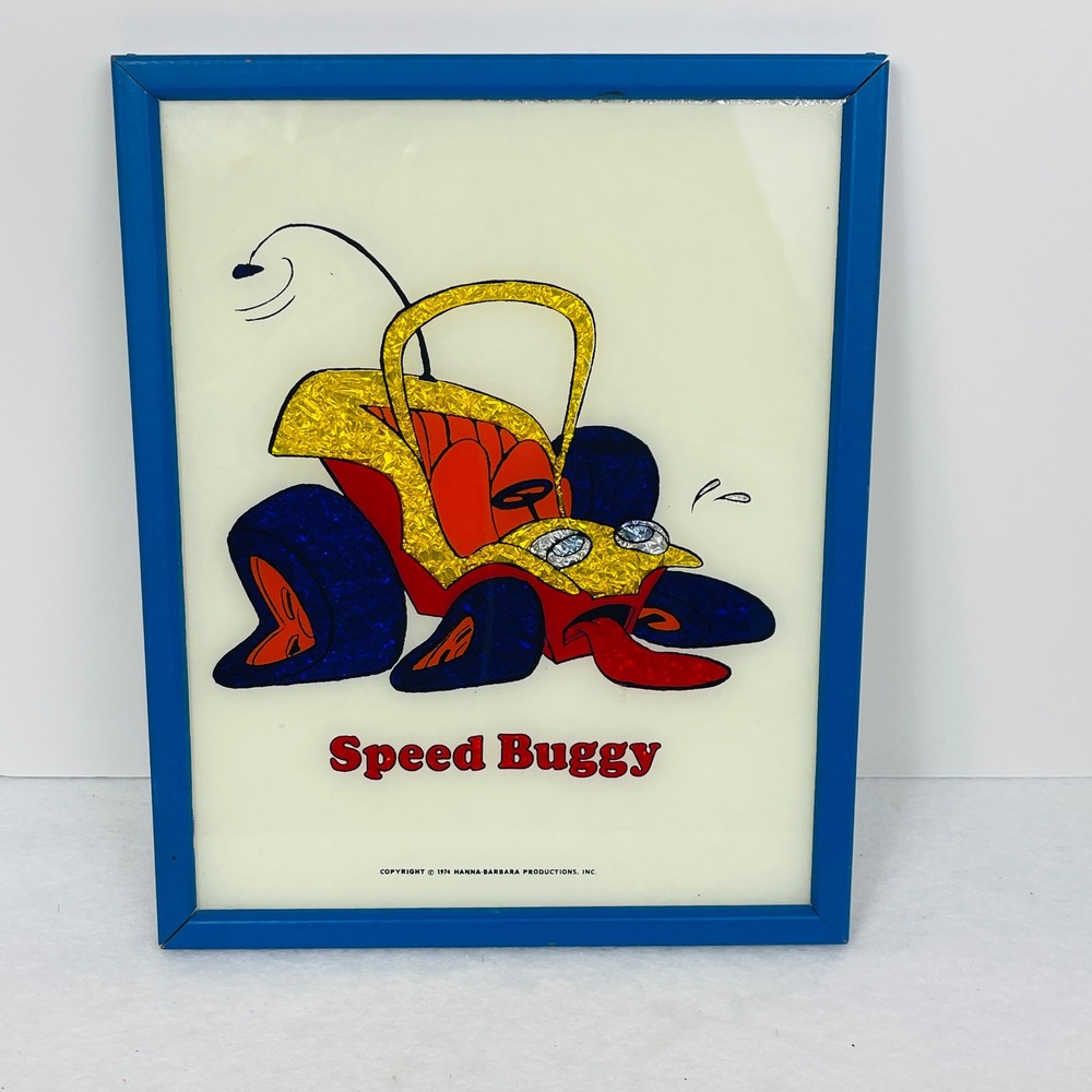Hanna-Barbera Speed Buggy Framed Foil Art Print 1974 Vintage Blue Retro